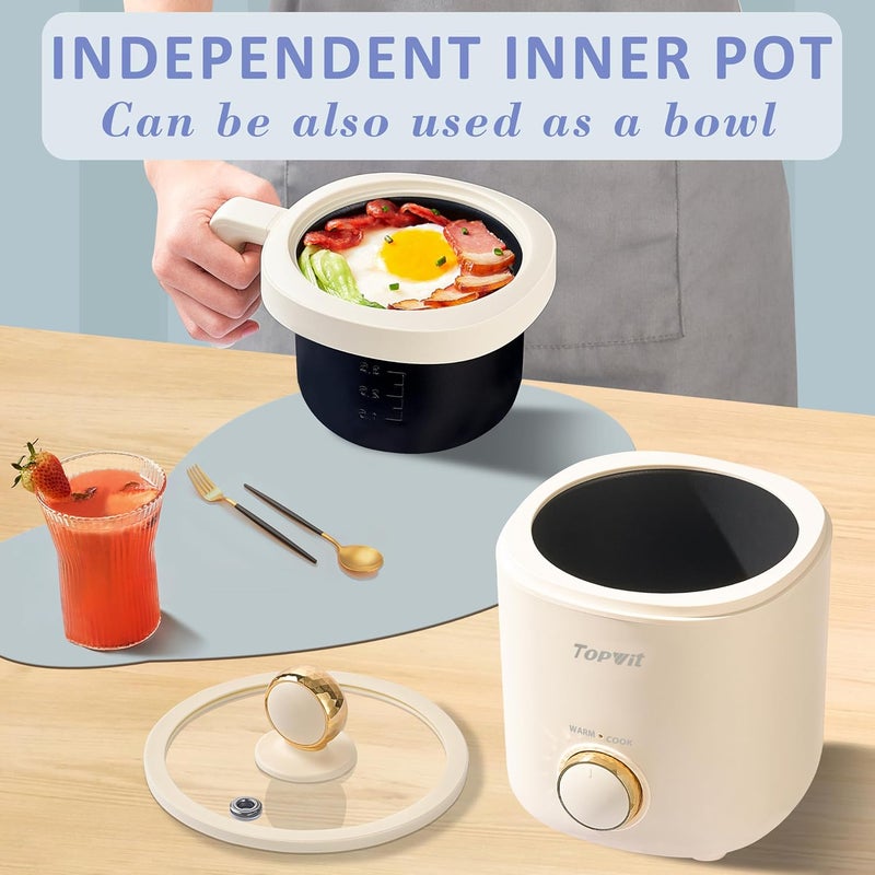TopWit Rice Cooker Small, Mini Rice Cooker 2 Cups Uncooked, 1.2L Portable Rice Maker with Non-stick Coating, BPA Free, One Touch & Keep Warm Function, Beige - Image 2